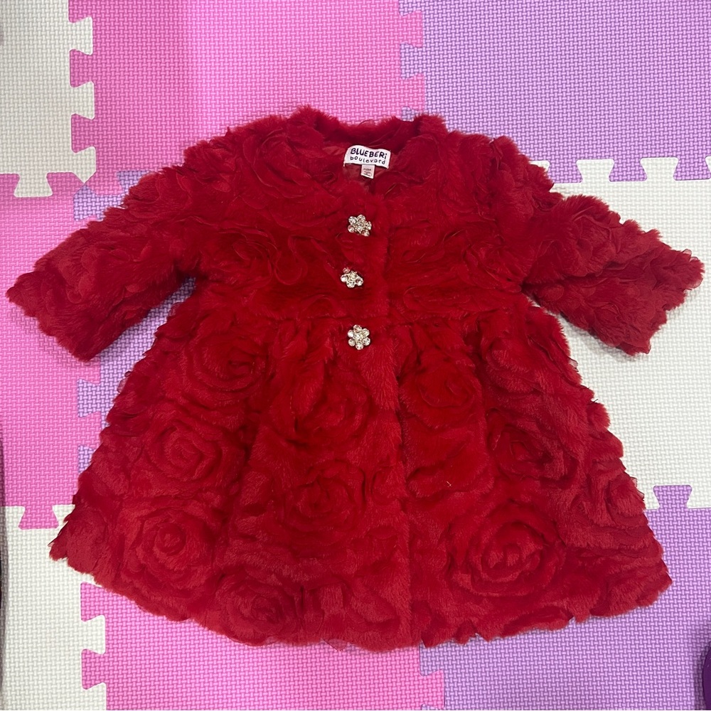 Blueberi Boulevard Scarlet Faux Fur Jacket and Dress 12m